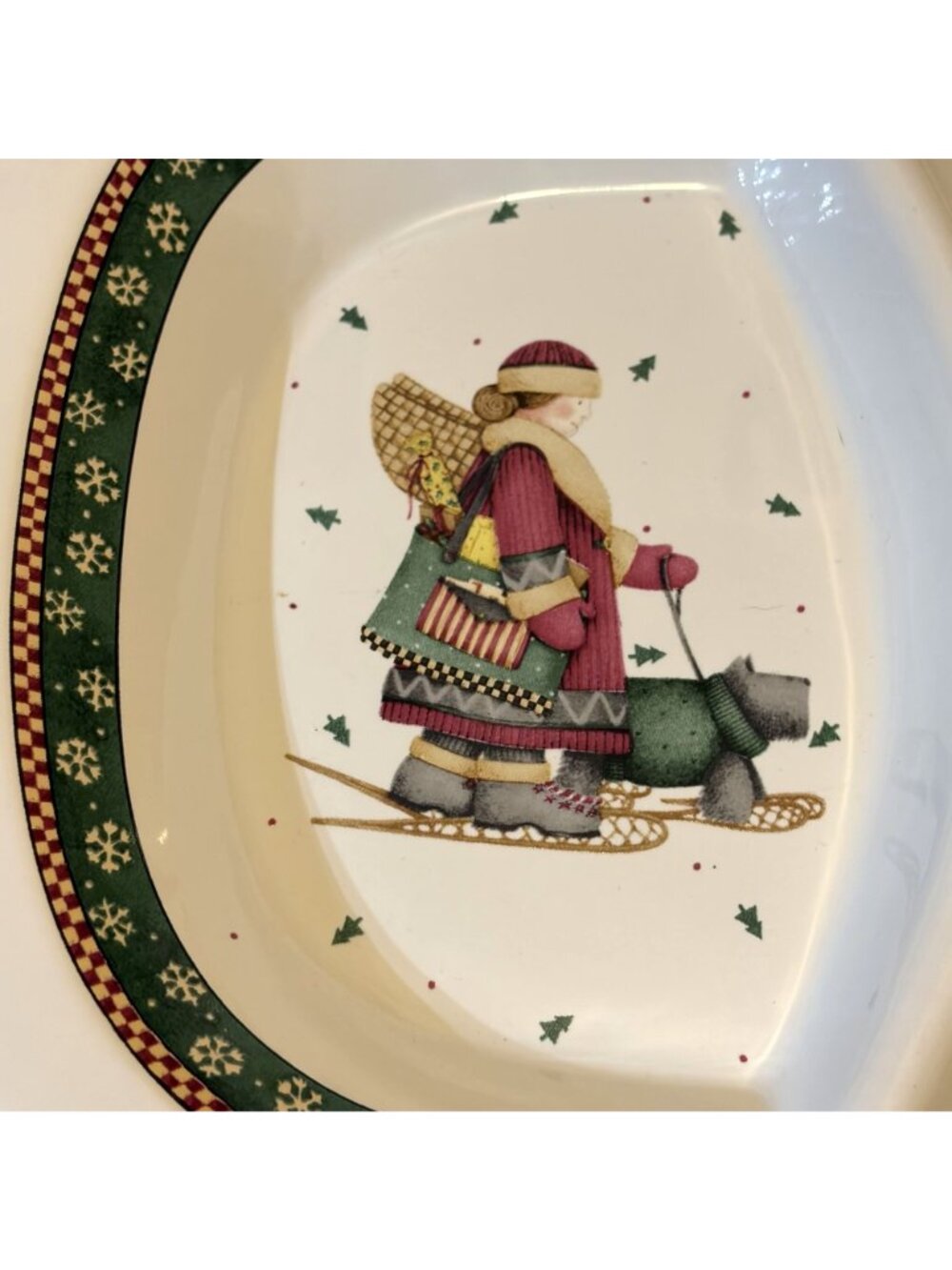 Sakura Debbie Mumm Sledding Snowman Bear 3 Part Relish Dish Christmas Platter - Picture 5 of 14